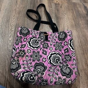 Vibrant Floral Tote Bag in Pink and Black
